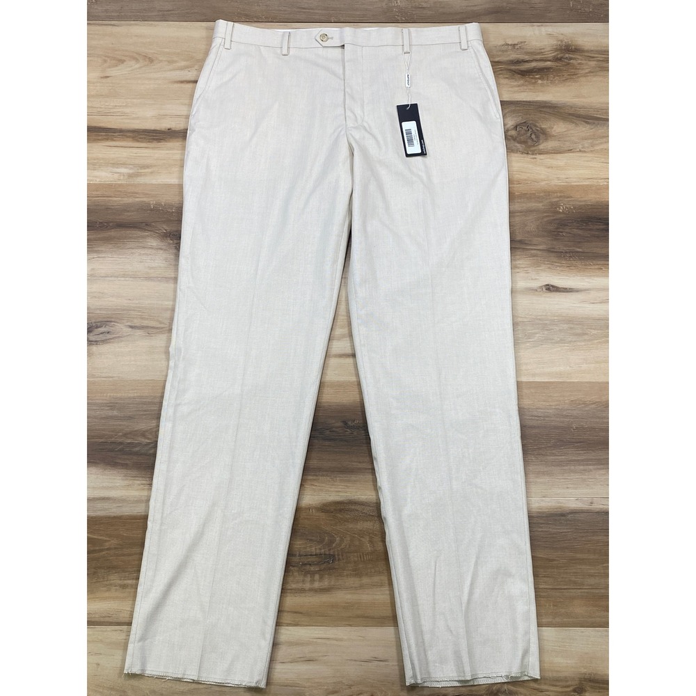 SuitShop Modern Fit Pants 38 Short Tan Stretch Dress Trousers Unfinished Hem NEW